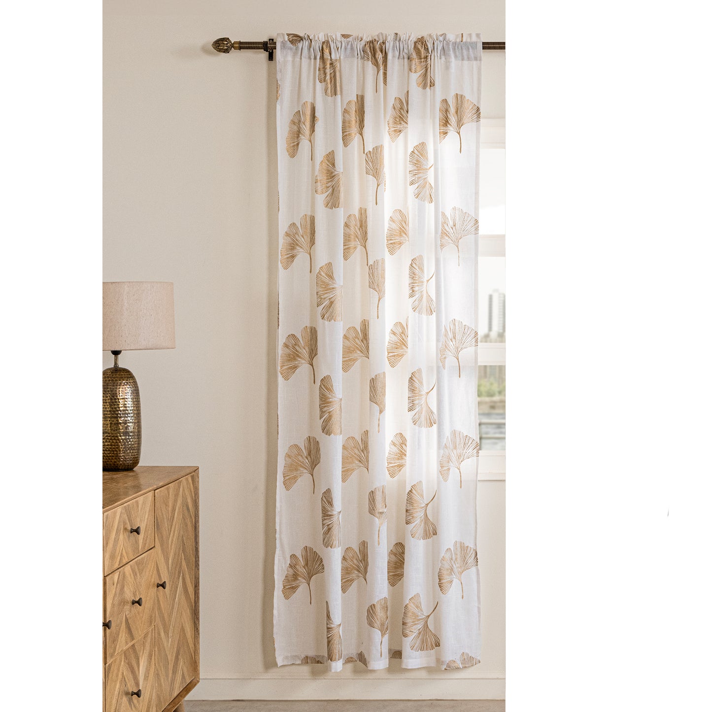 Imprimer Angular Bloom - Gold Tree Printed Rod Pocket Sheer Curtain