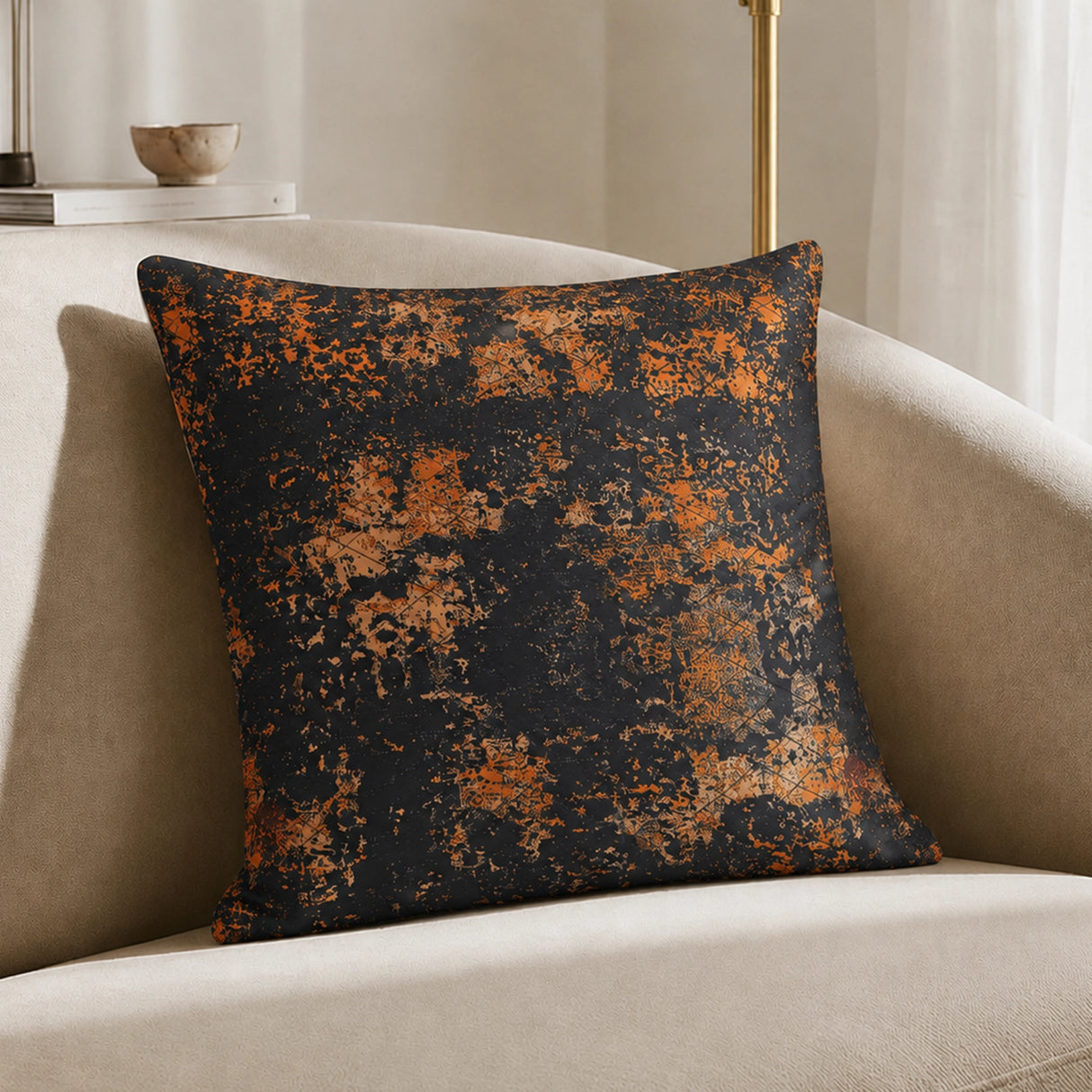 Abstract Pattern Quilted Cushion Cover (Black & Mustard)