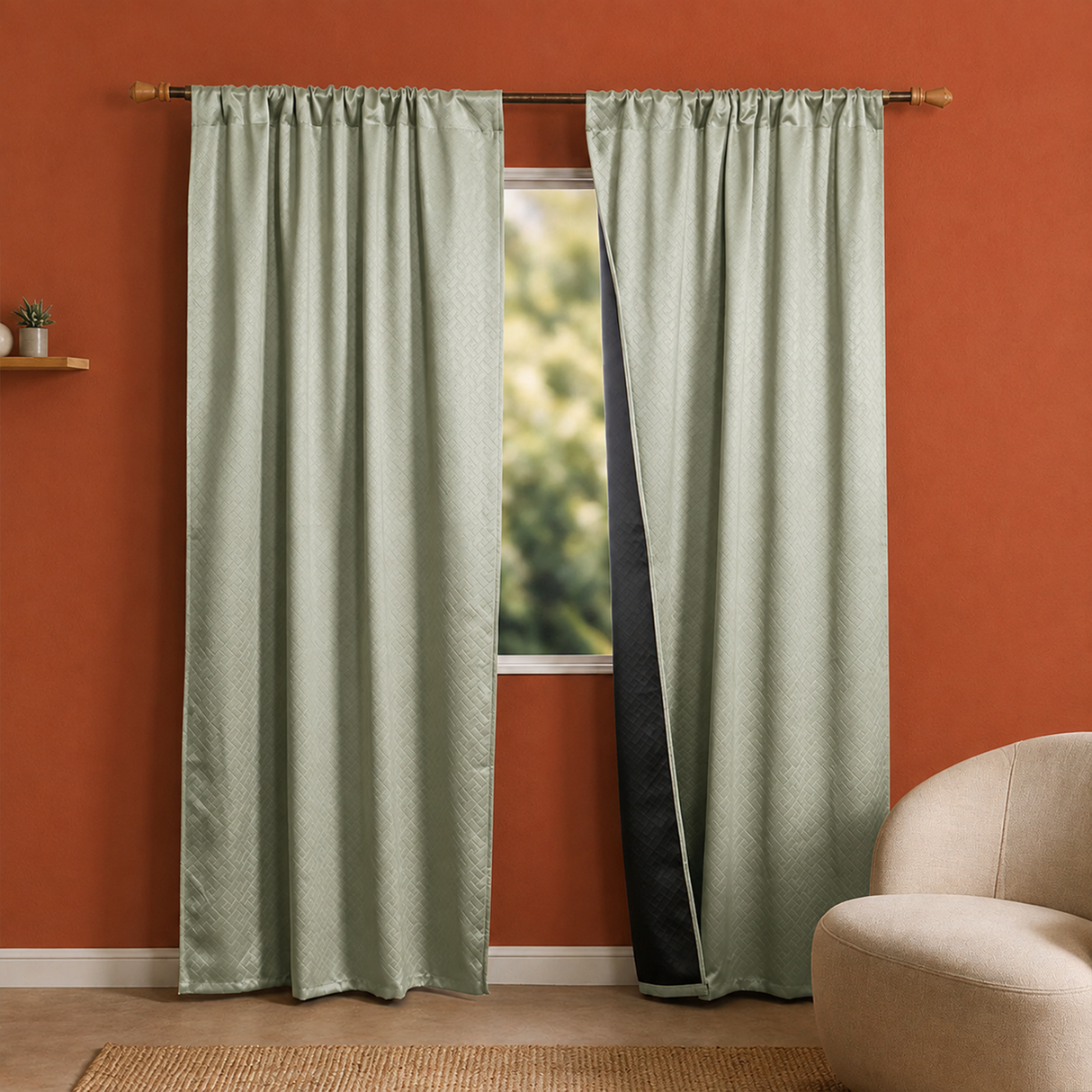 Off White Embossed Blackout Curtain (Brick Lace - Rod Pocket)