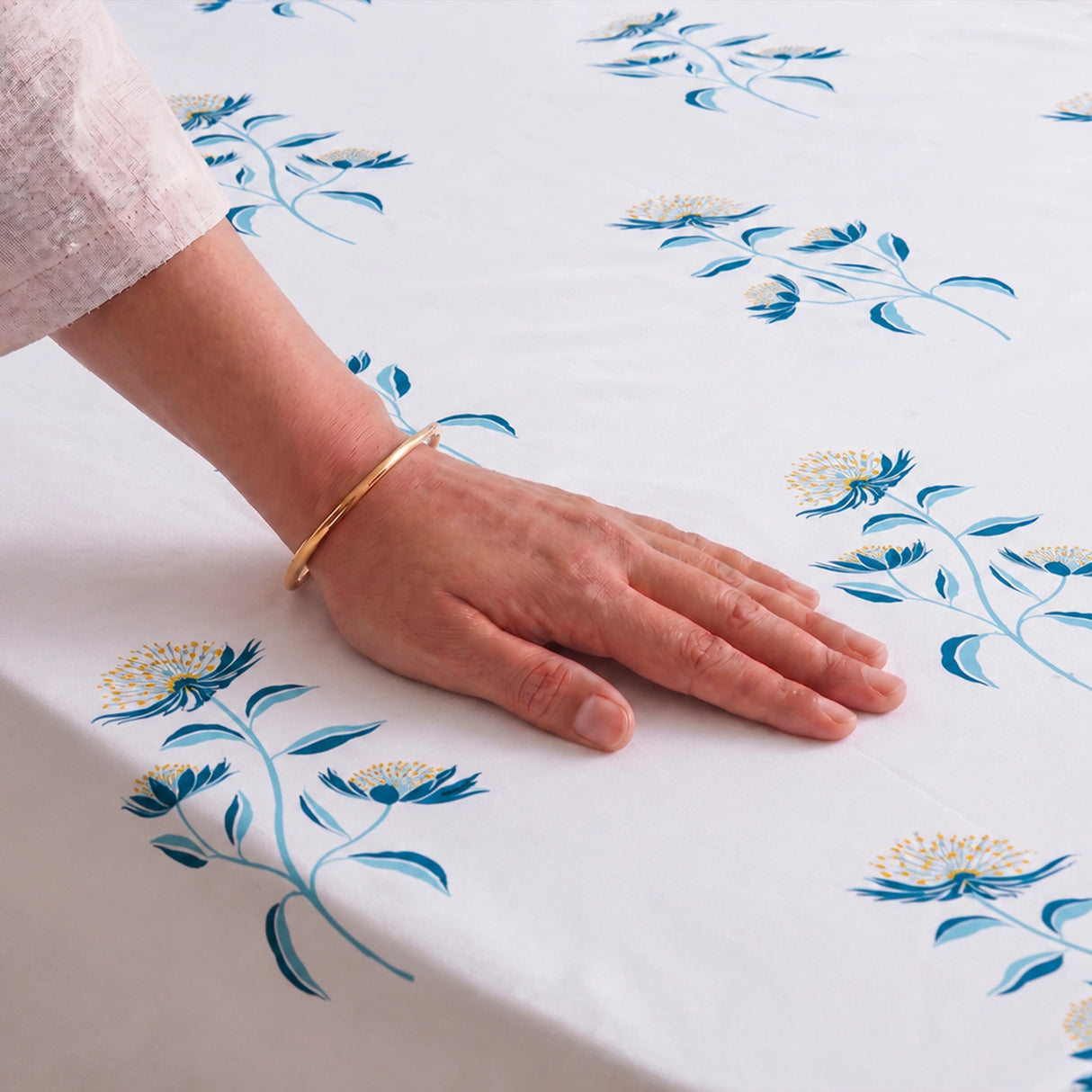 Wild Grace Flower - Floral Bedsheet (Turquoise & Blue)