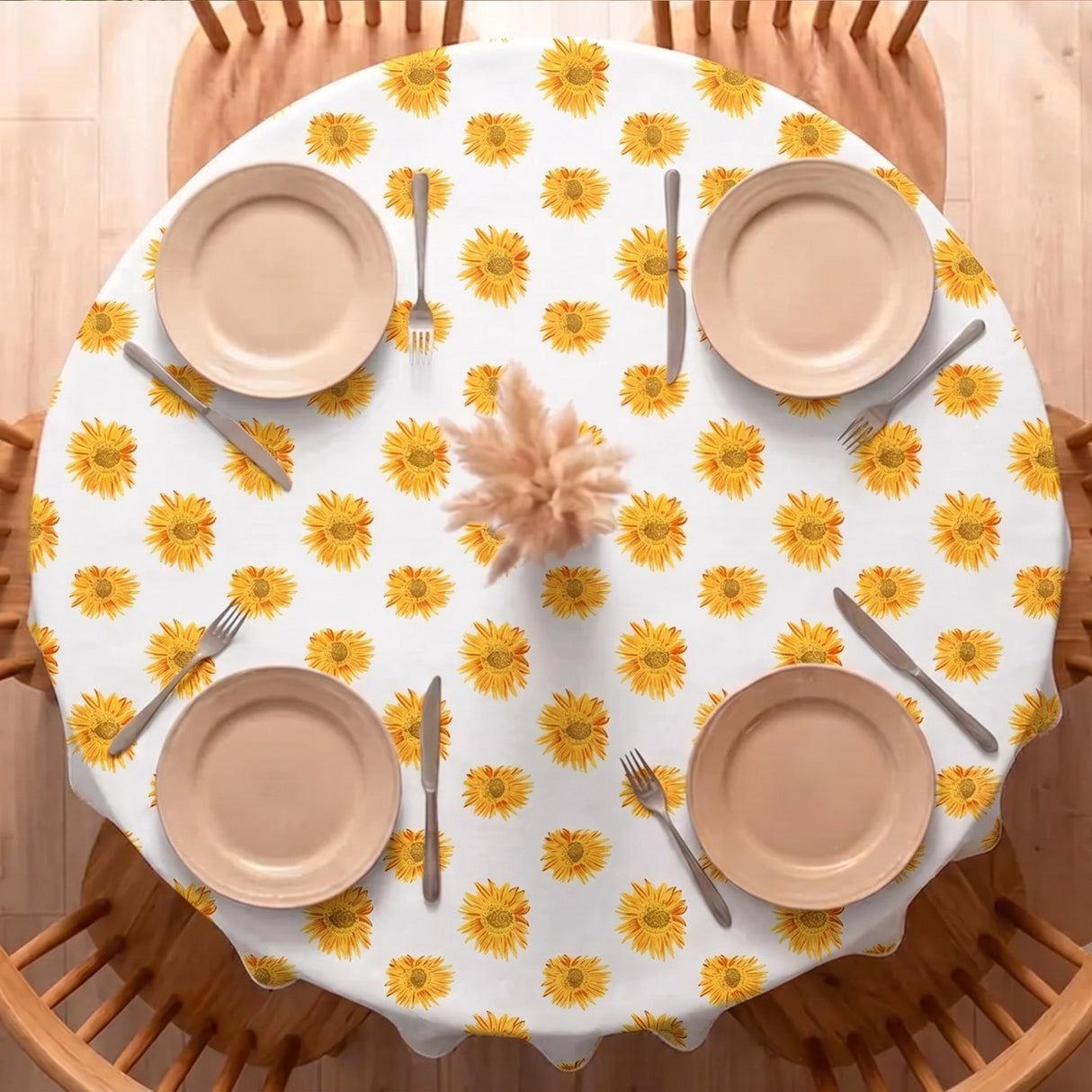 Cotton Sun Flower Print Dining Table Cover (Multicolor)