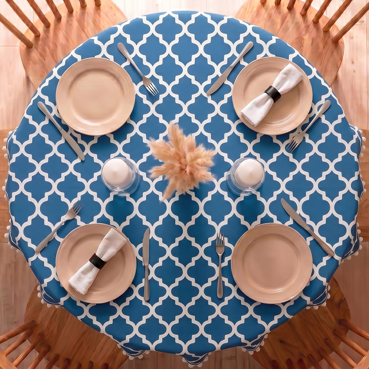Cotton Quatrefoil Printed Dining Table Cover