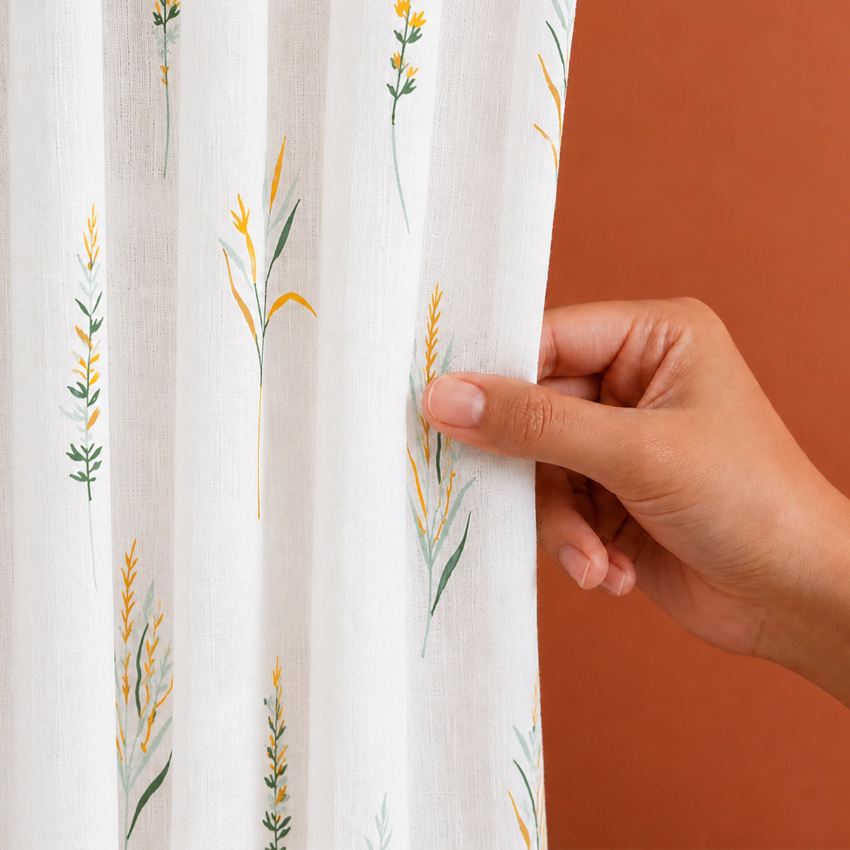 Leafscape Yellow & Green - Printed Rod Pocket Duck Curtain