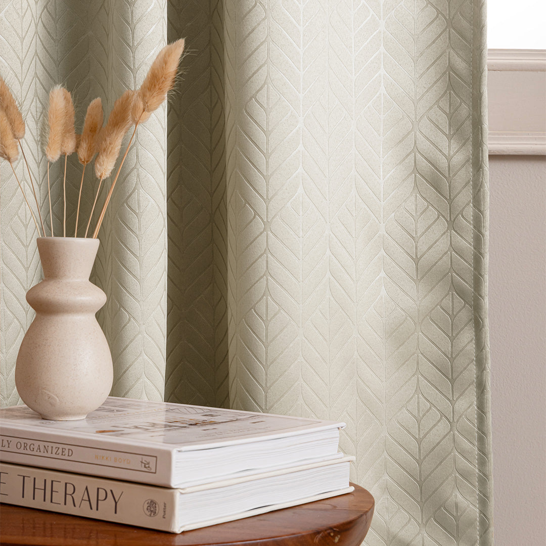 Fort Essential Embossed - Rod Pocket Black Backing Blackout Curtain (Off White)