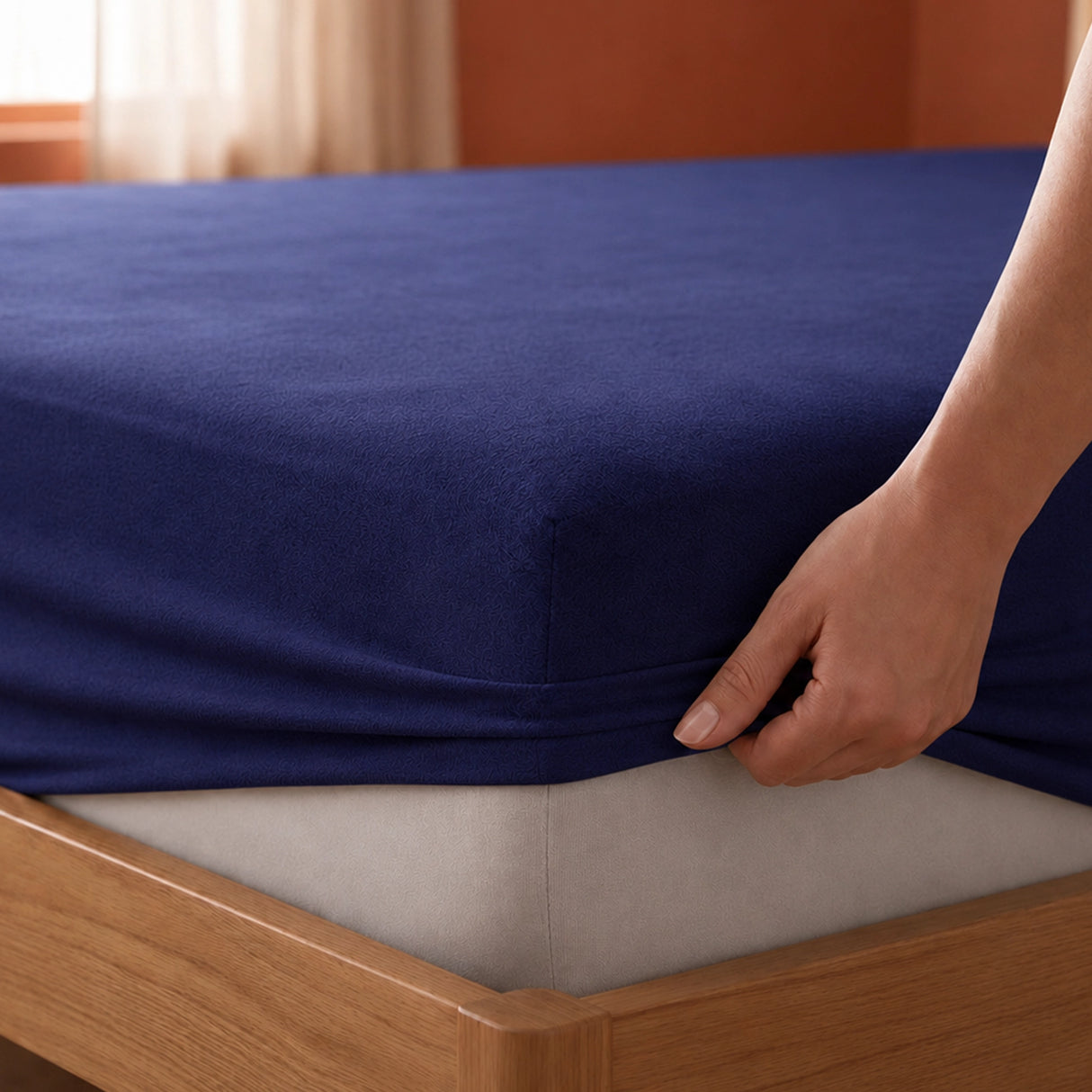 Fort - Terry Solid Mattress Protector (Navy Blue)