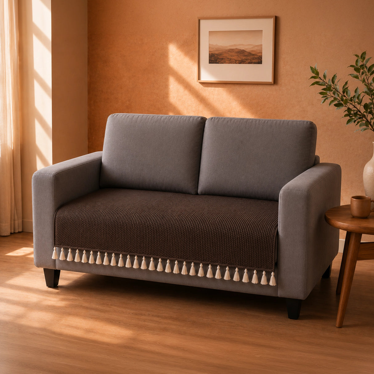 Chenille Solid Brown Sofa Cover