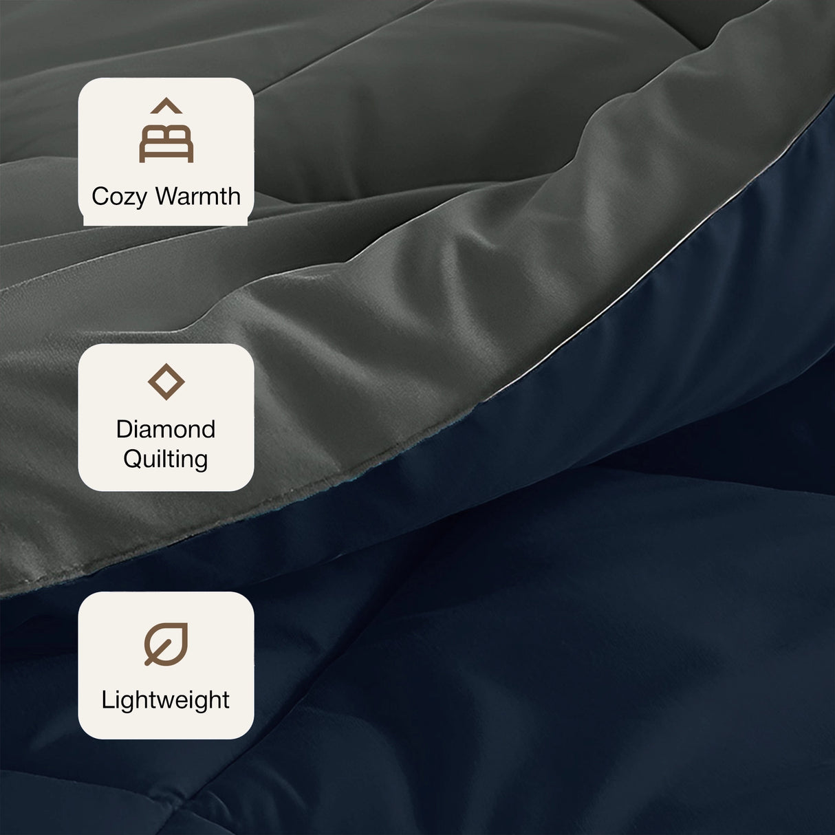 Fort - Box Stitch Duvet Comforter (Dark Blue & Light Grey)