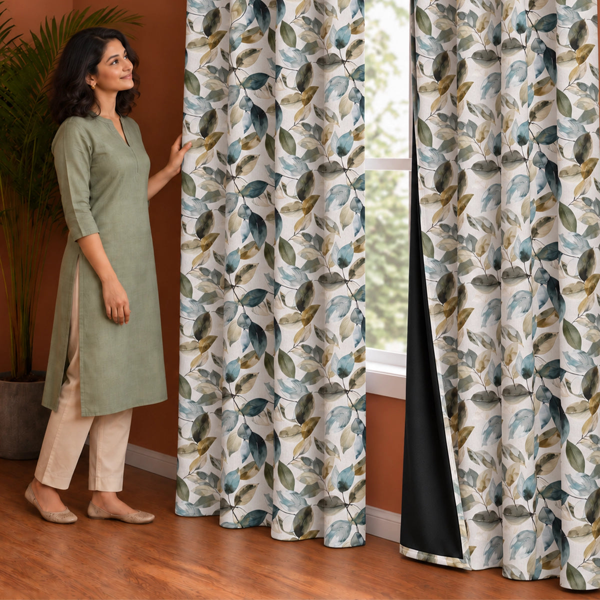 Imprimer Abstract - Digital Printed Blackout Curtain (Leaf Heaven)