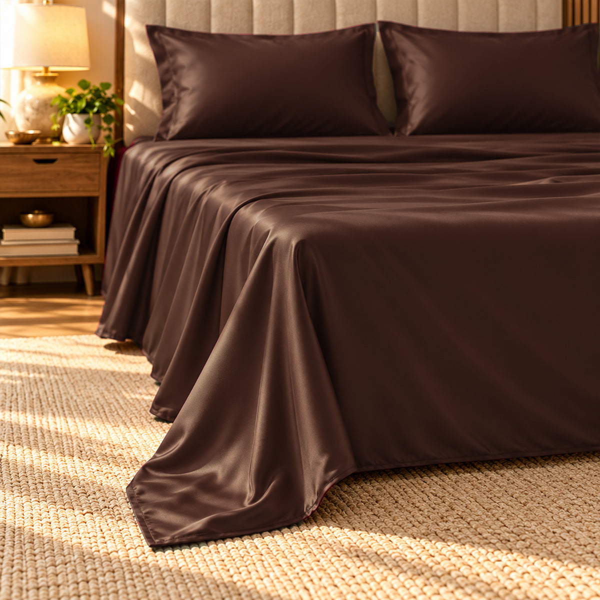 Premium Poly Satin Bedsheet – Soft, Smooth & Silky, Chocolate Brown