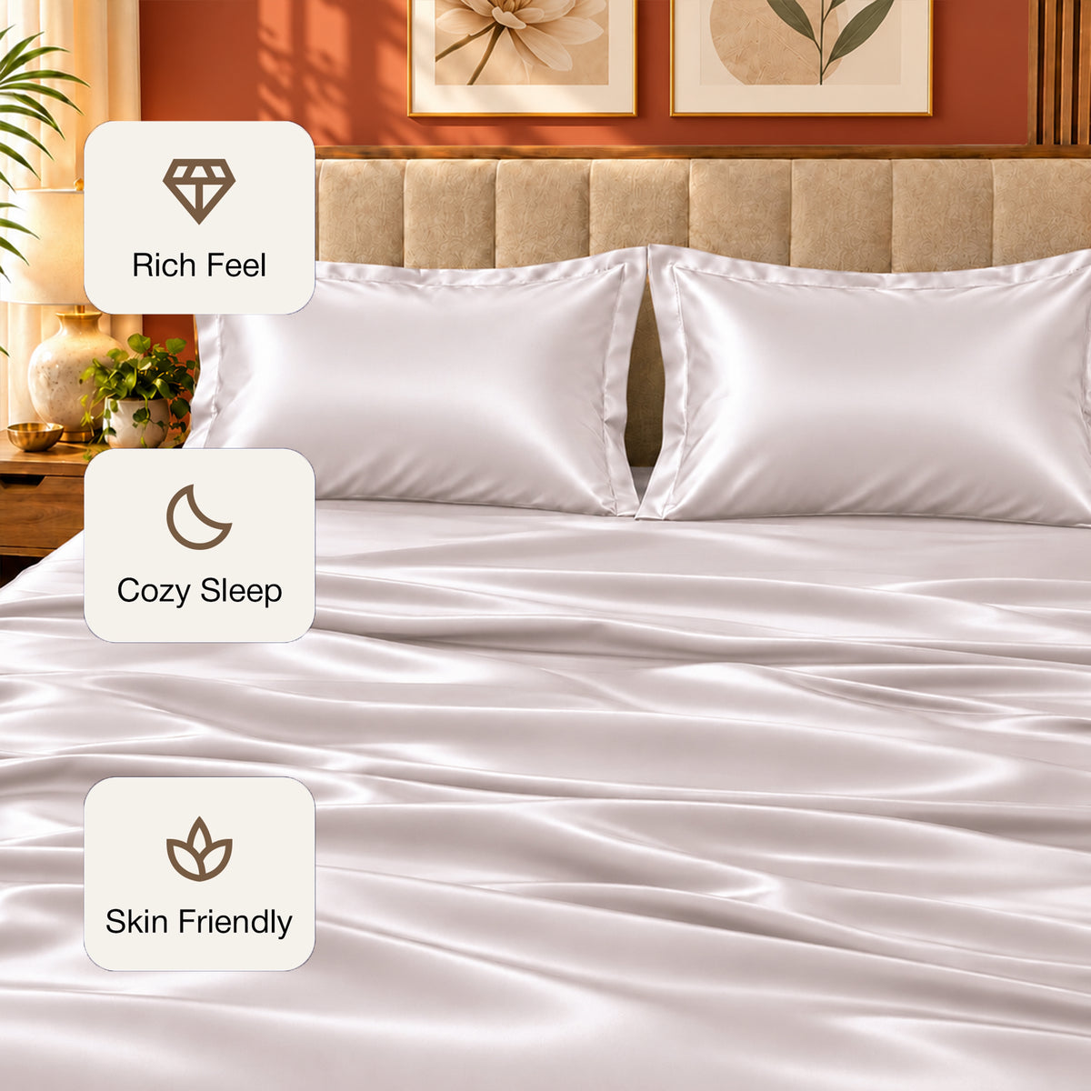 Premium Poly Satin Bedsheet – Soft, Smooth & Silky,Champagne