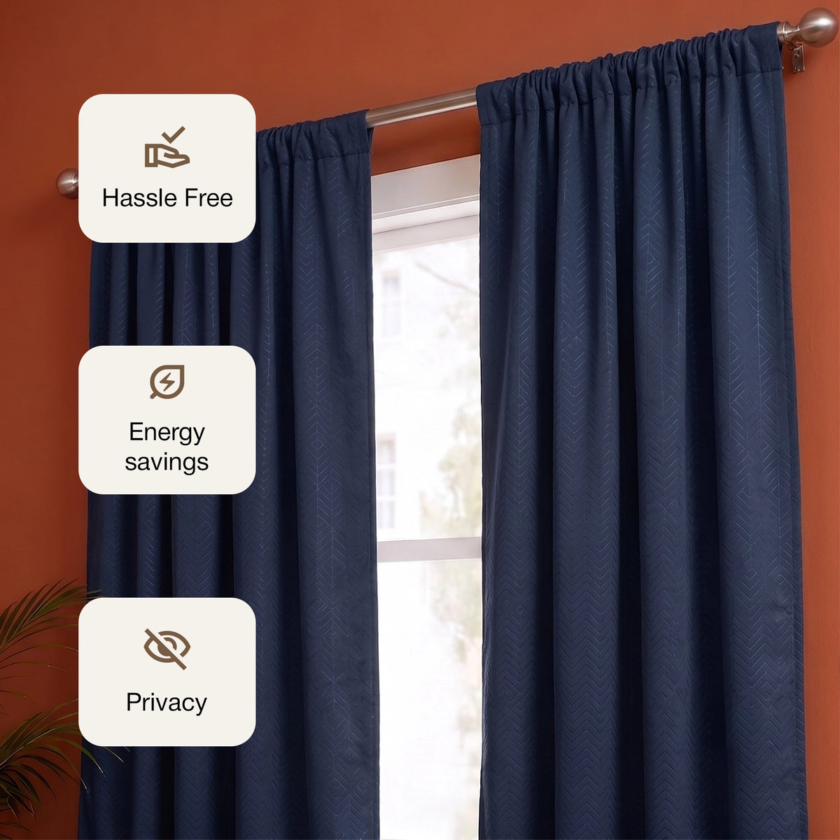 Fort Essential Embossed - Rod Pocket Black Backing Blackout Curtain (Navy Blue)
