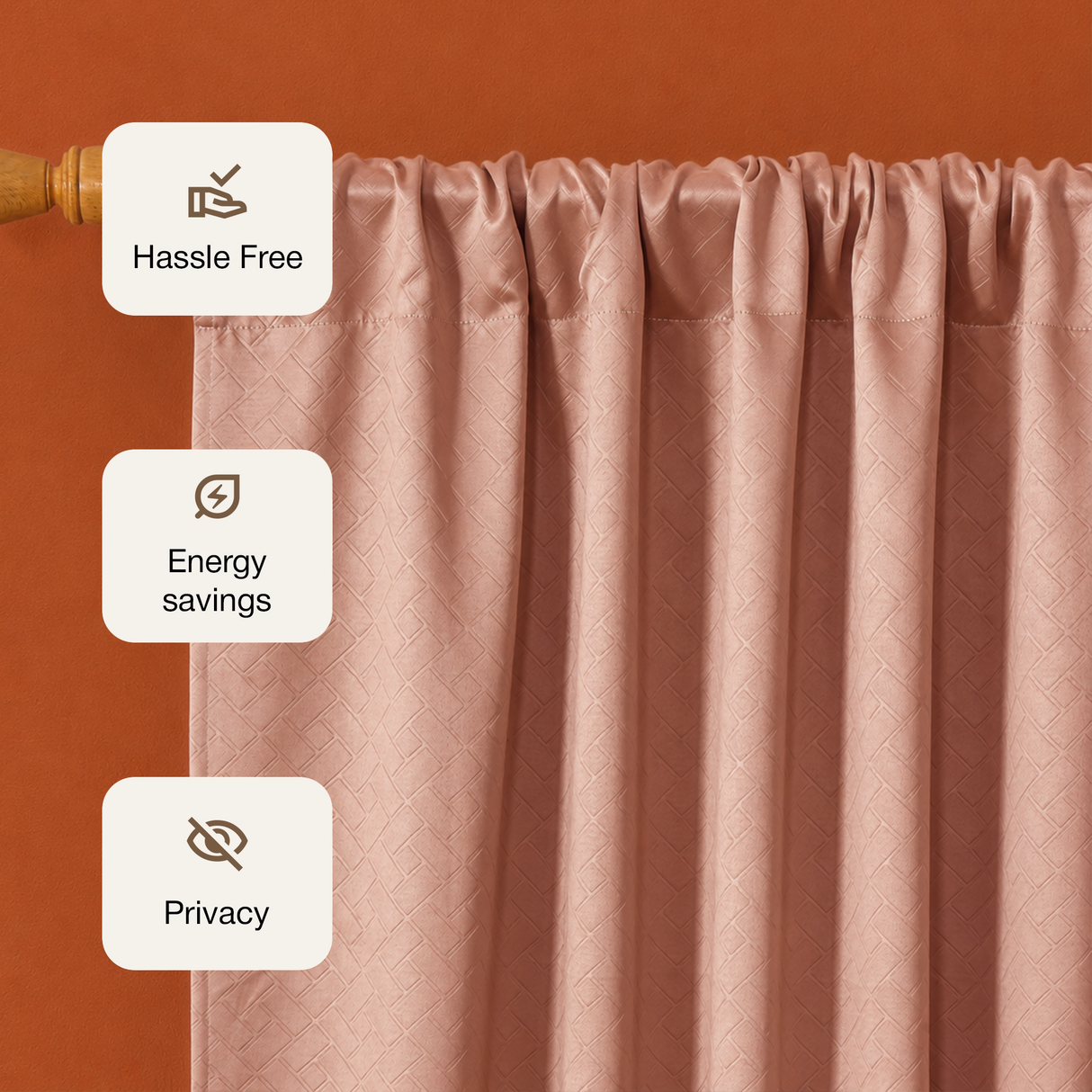 Peach Embossed Blackout Curtain (Brick Lace - Rod Pocket)