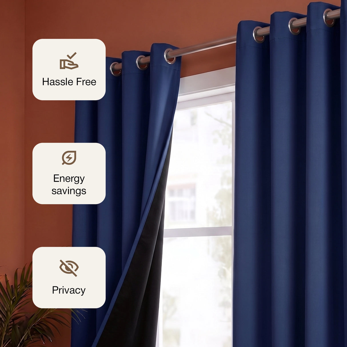 Fort Essential - Black Backing Solid Blackout Curtain (Navy Blue)