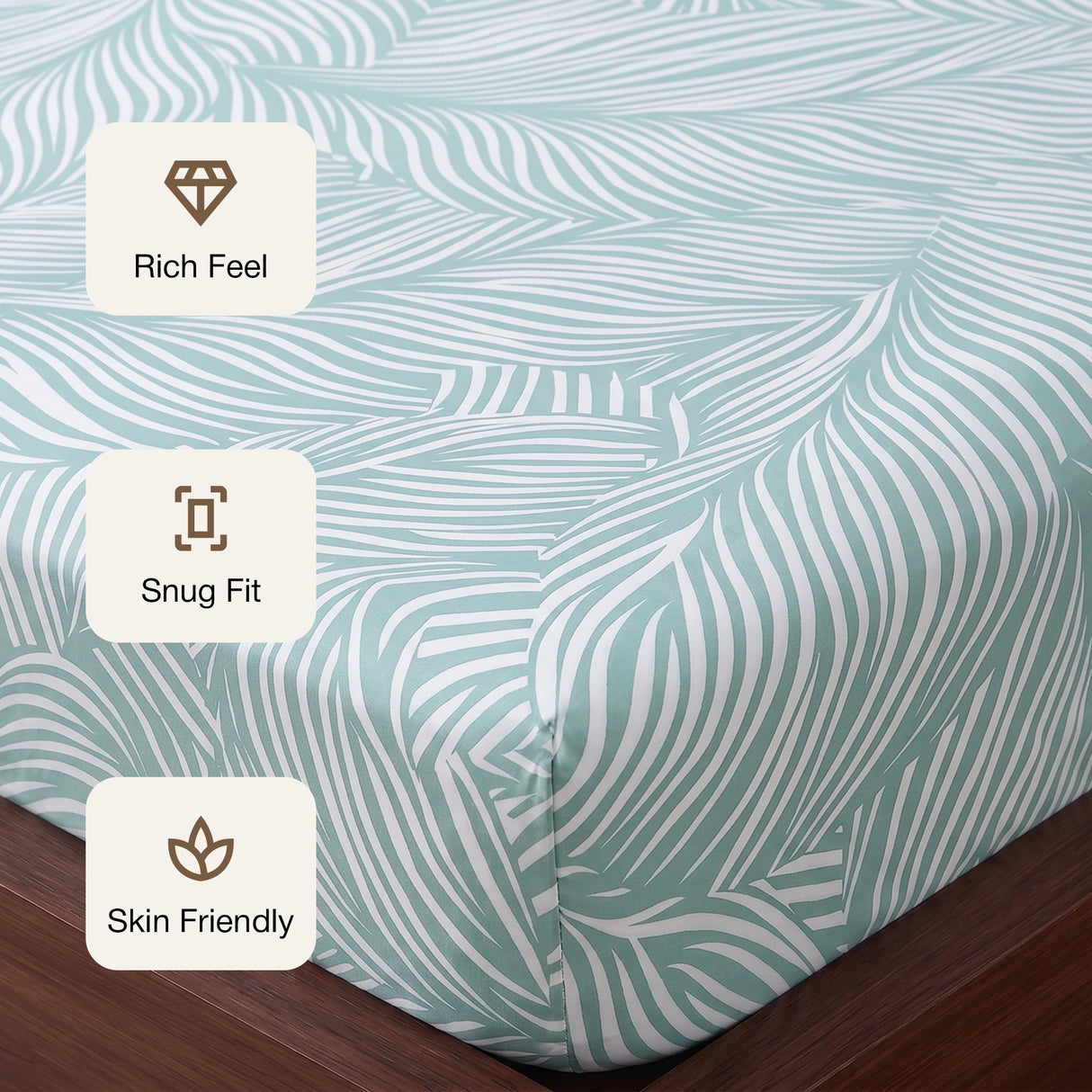 Mint Green Feather - Fitted Sheet (Mint Green & White)