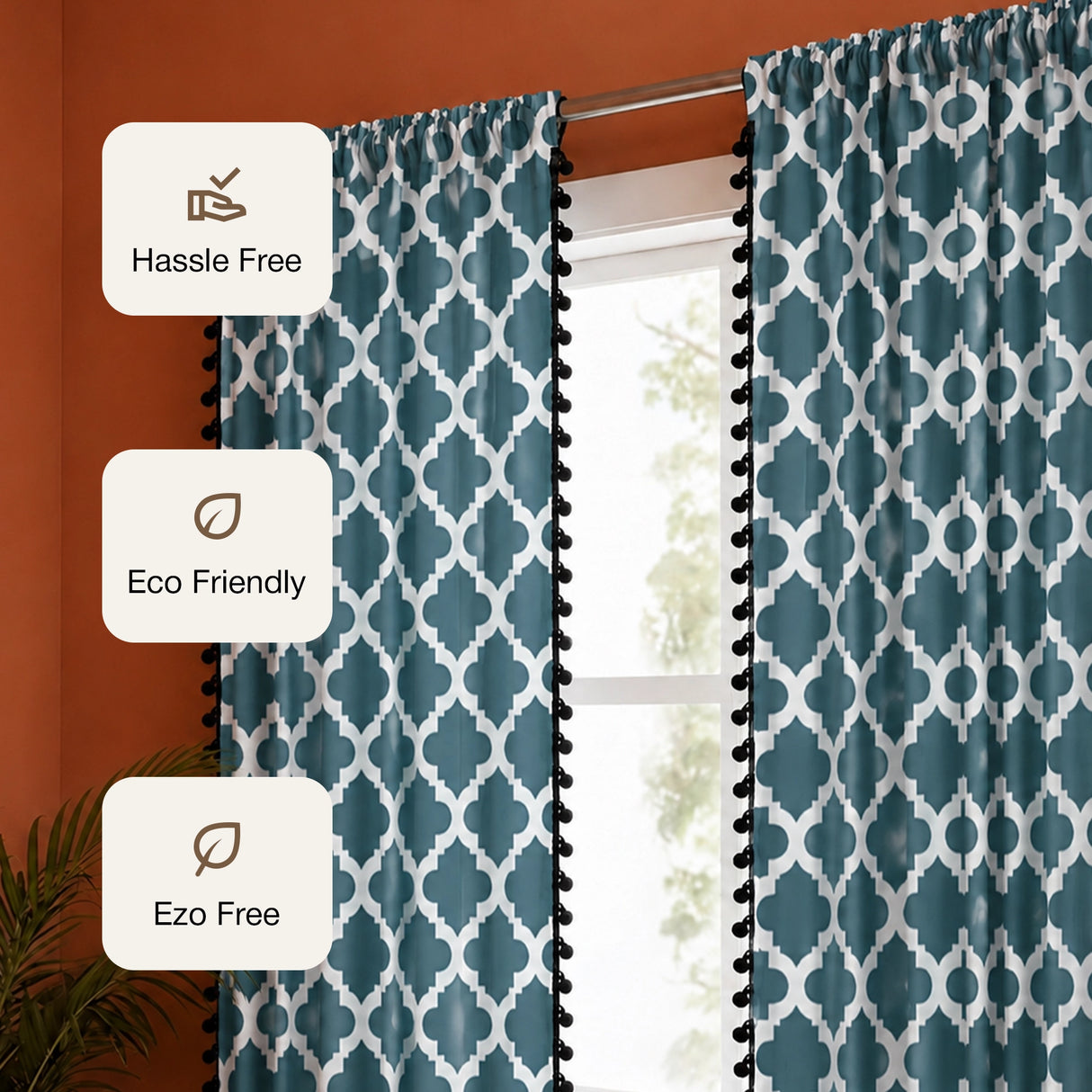 Imprimer Handpicked Soleil - Rod Pocket Printed Semi Blackout Curtain (Blue)