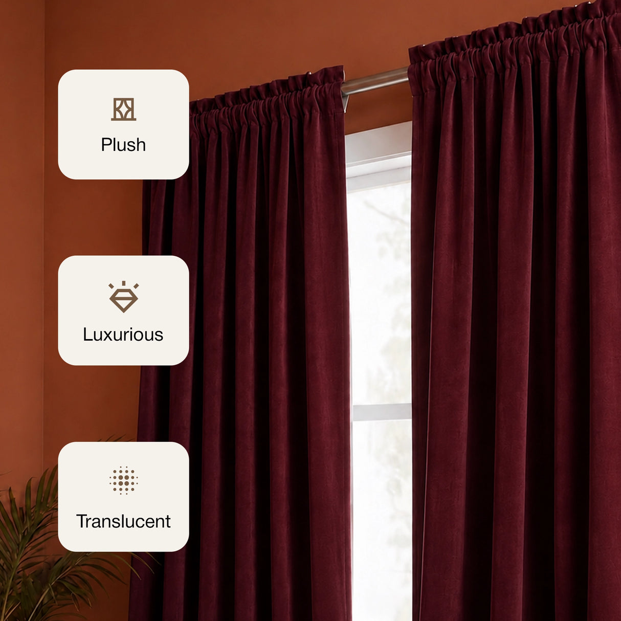 Fort Royal - Rod Pocket Velvet Curtain (Maroon)