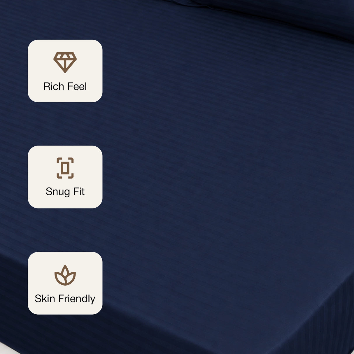Breton Drift - Satin Stripes Fitted Bedsheet (Dark Blue)
