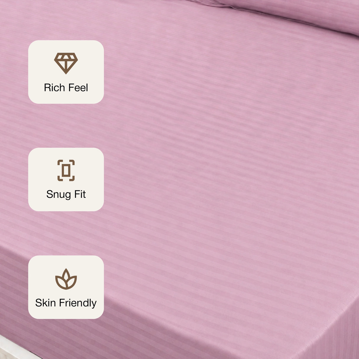 Breton Drift - Satin Stripes Fitted Bedsheet (Baby Pink)