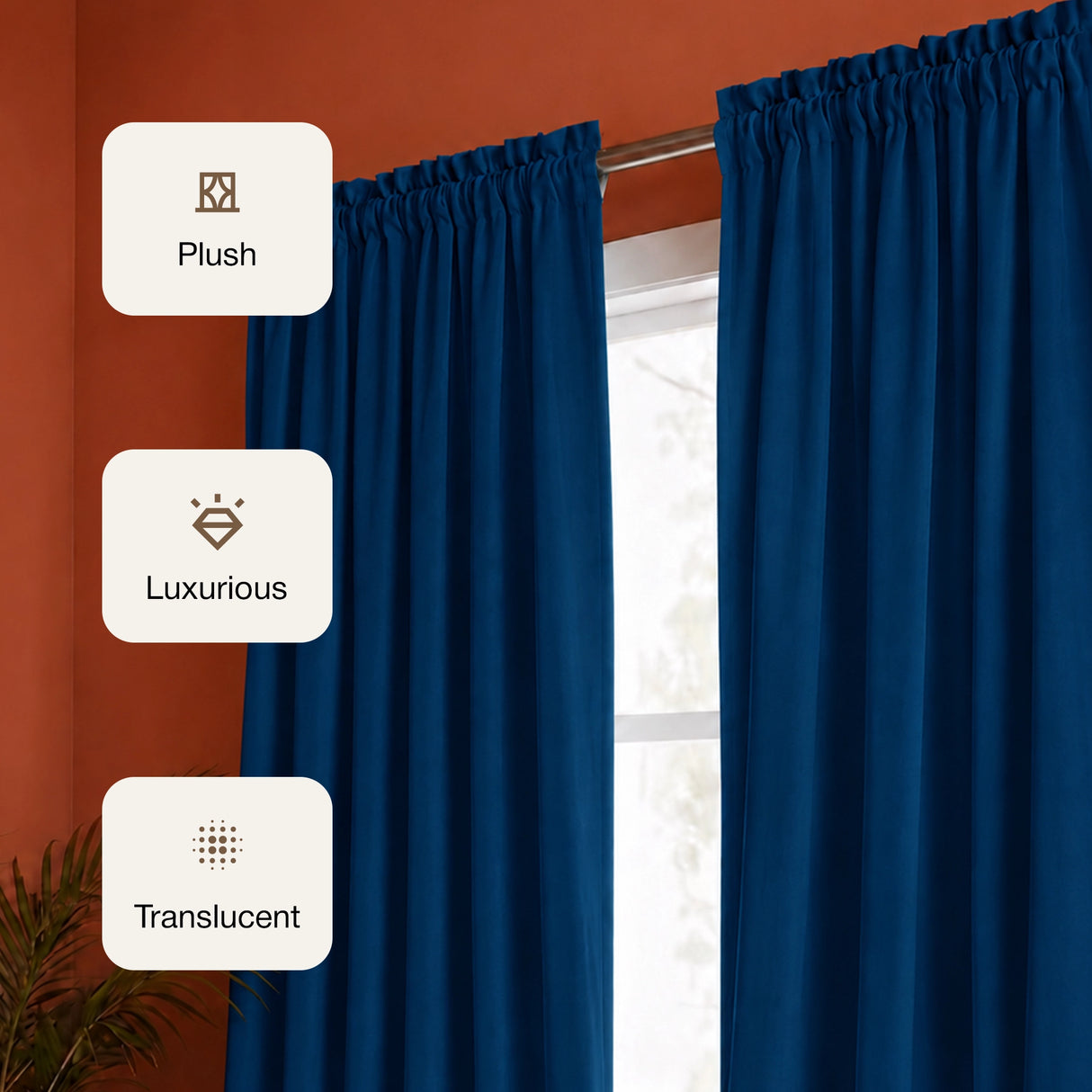 Fort Royal - Rod Pocket Velvet Curtain (Blue)