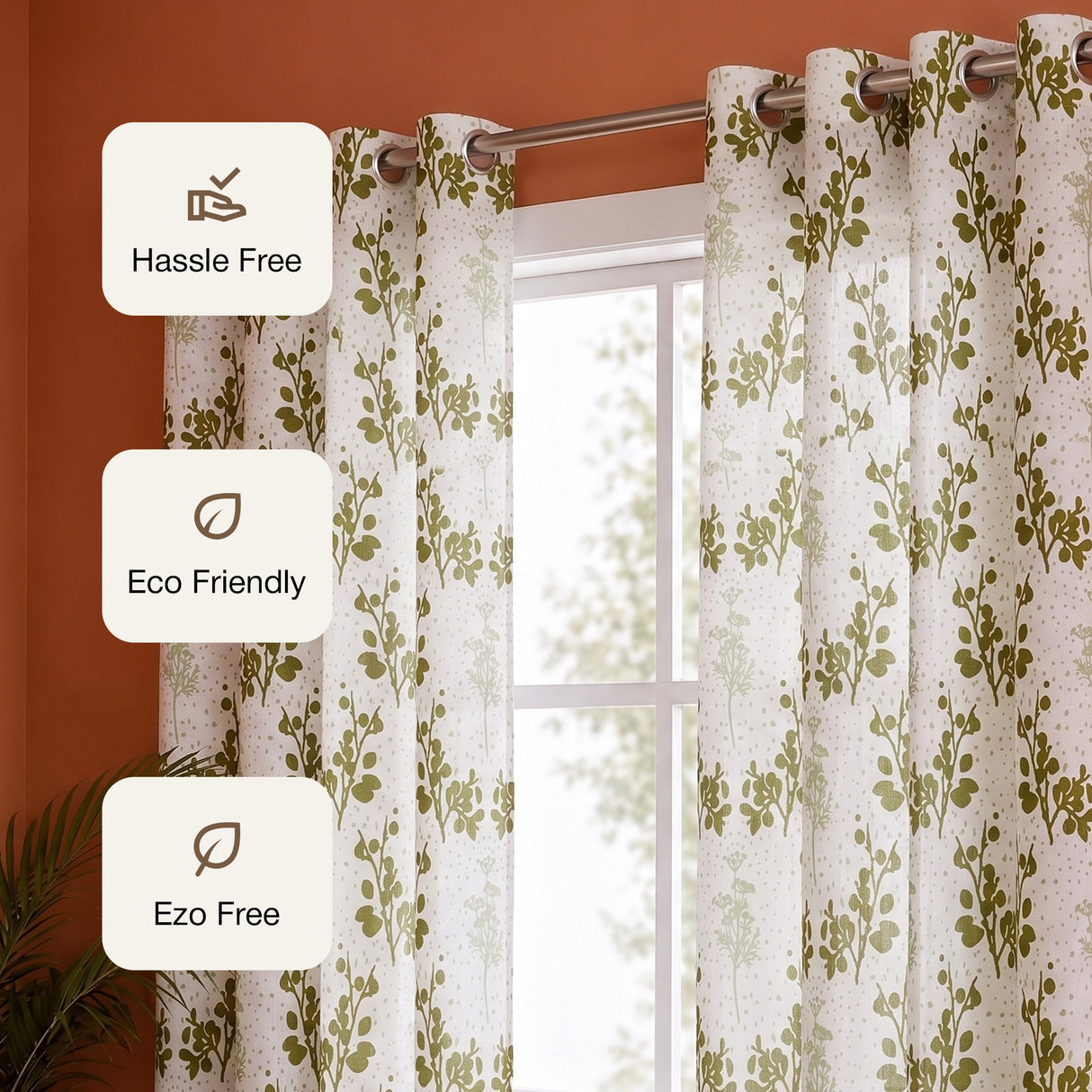 White Floral Botanic Hush Eyelet Printed duck Curtain