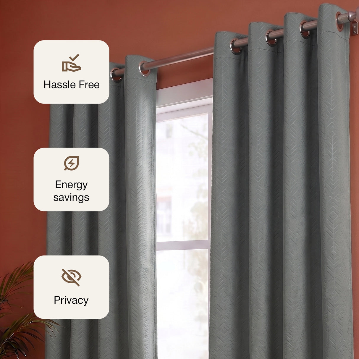 Fort Essential Embossed - Eyelet Black Backing Blackout Curtain (Grey)