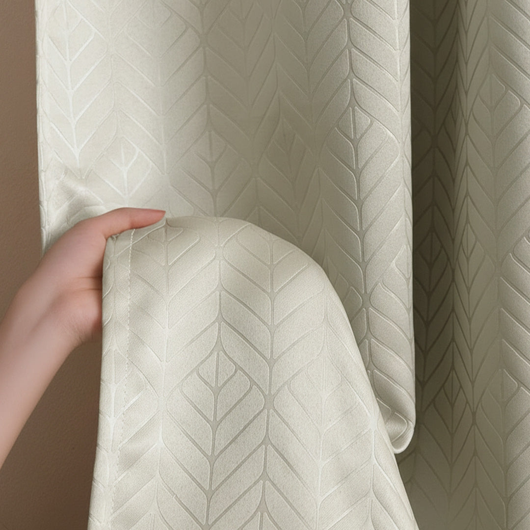 Fort Essential Embossed - Rod Pocket Black Backing Blackout Curtain (Off White)