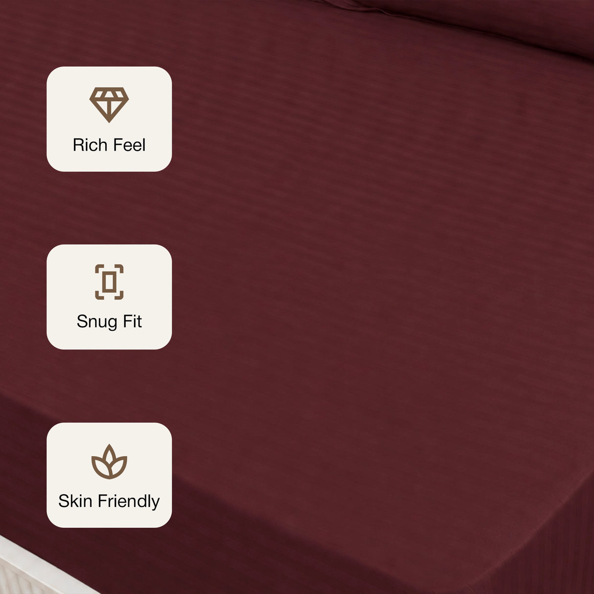 Breton Drift - Satin Stripes Fitted Bedsheet (Maroon)