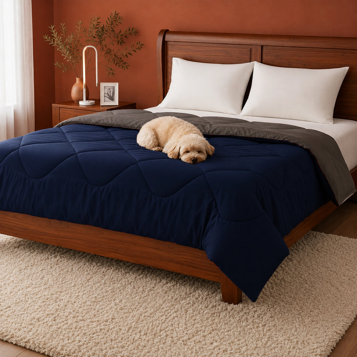 Fort - Box Stitch Duvet Comforter (Dark Blue & Light Grey)