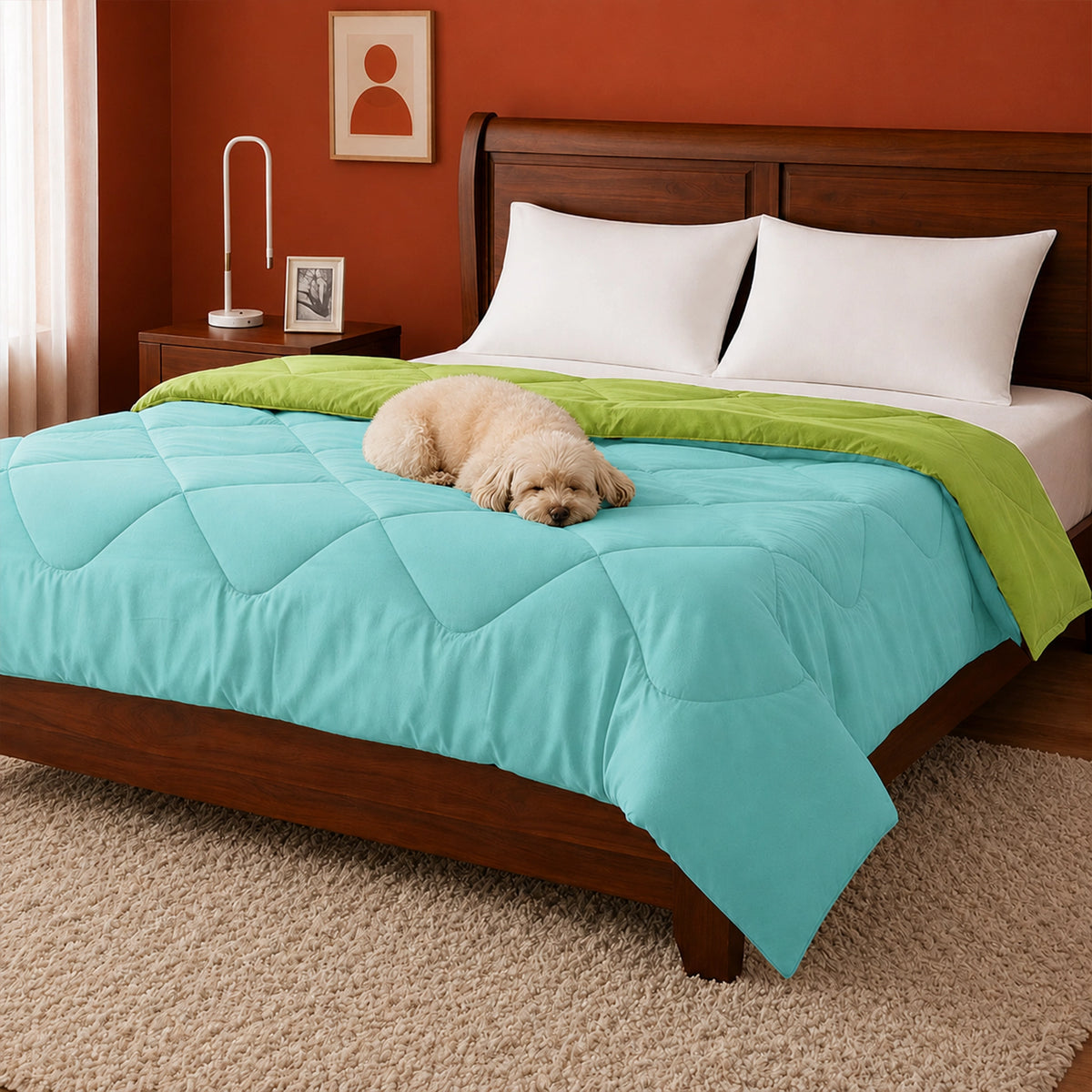 Fort - Box Stitch Duvet Comforter (Parrot Green & Aqua Green)
