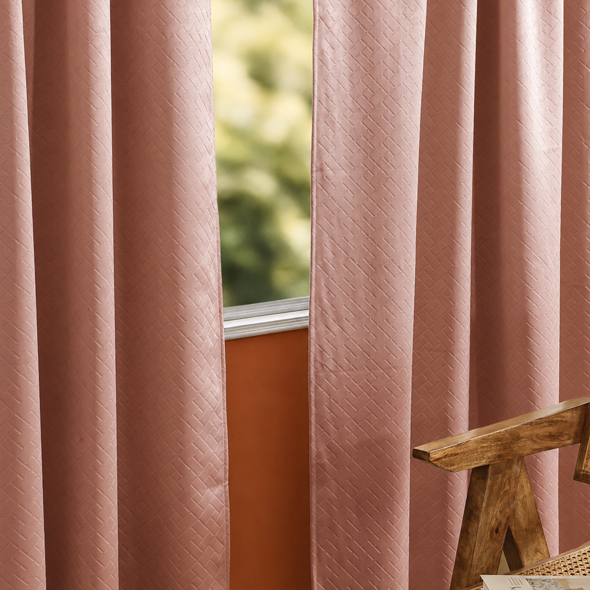 Peach Embossed Blackout Curtain (Brick Lace - Eyelet)
