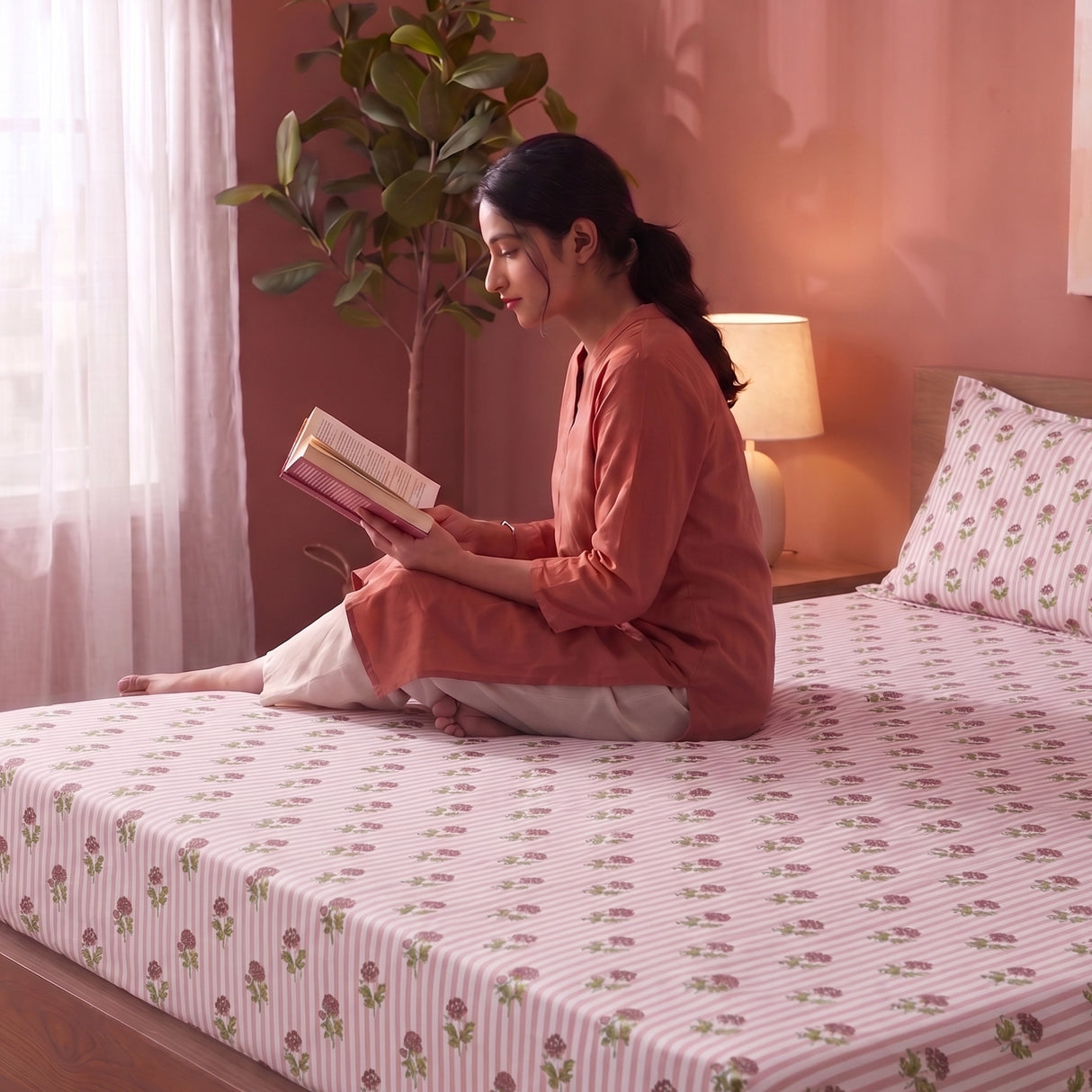Soft Serenade - Floral Fitted Sheet (Peach)