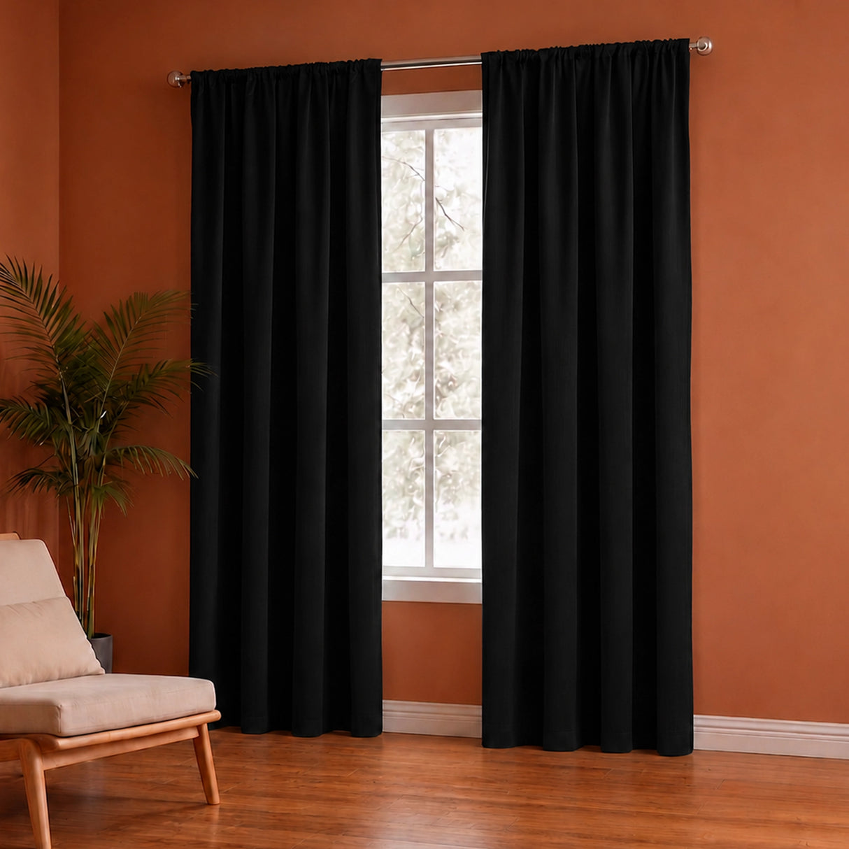 Fort Royal - Rod Pocket Velvet Curtain (Black)