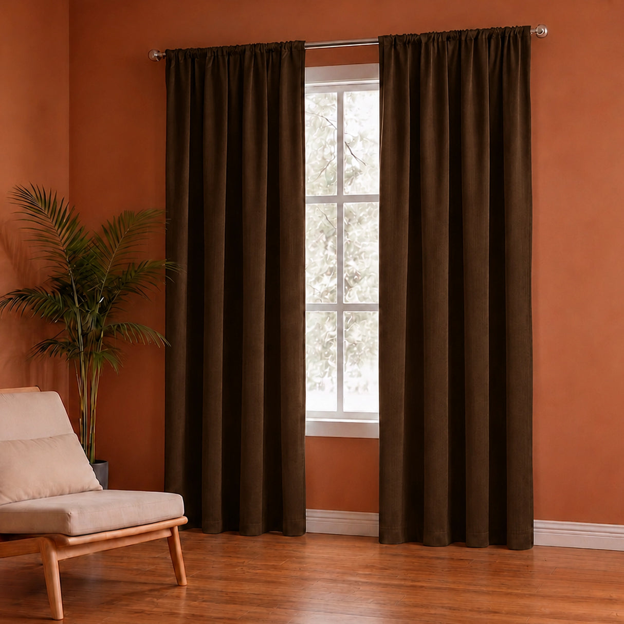 Fort Royal - Rod Pocket Velvet Curtain (Brown)