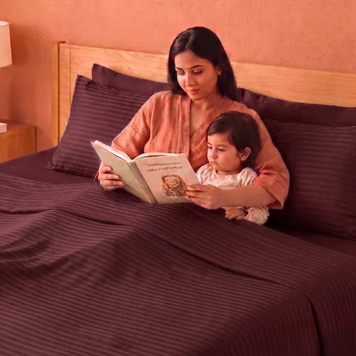 Breton Doze - Satin Stripe Reversible Dohar Blanket (Maroon)