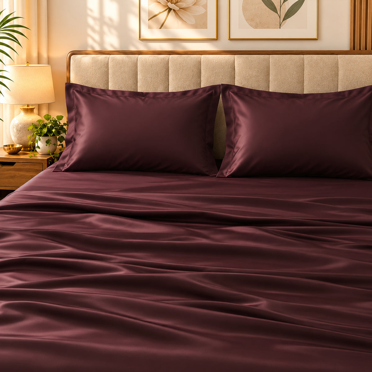 Premium Poly Satin Bedsheet – Soft, Smooth & Silky, Burgundy