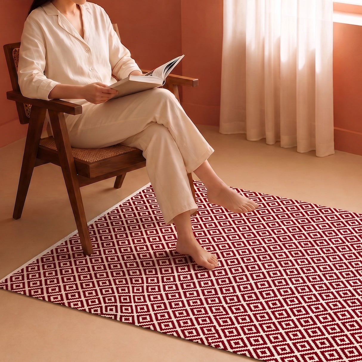 Tessitura Confetti - Diamond Cotton Rug (Red & White)