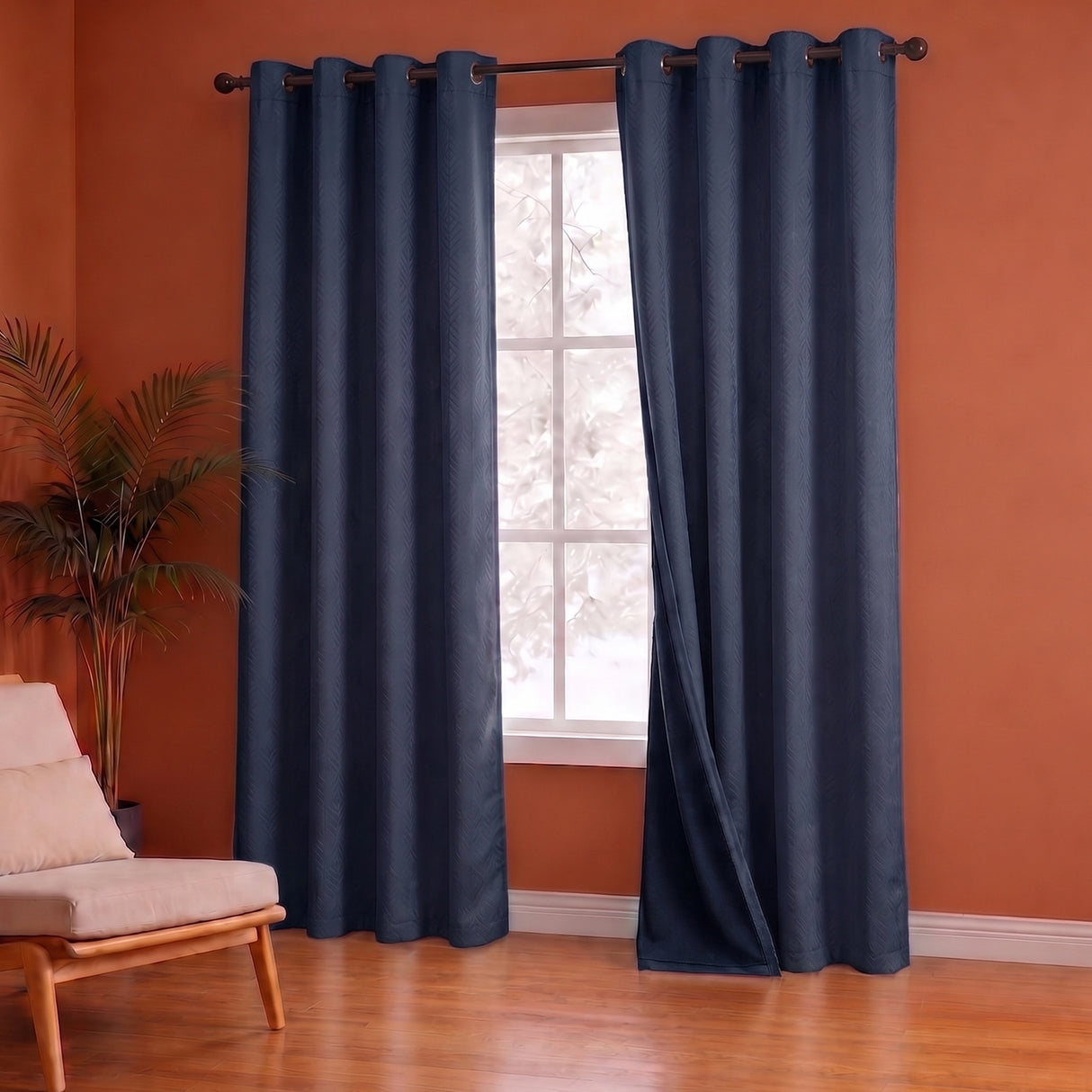 Fort Essential Embossed - Eyelet Black Backing Blackout Curtain (Navy Blue)