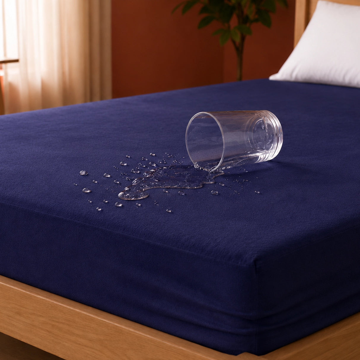 Fort - Terry Solid Mattress Protector (Navy Blue)
