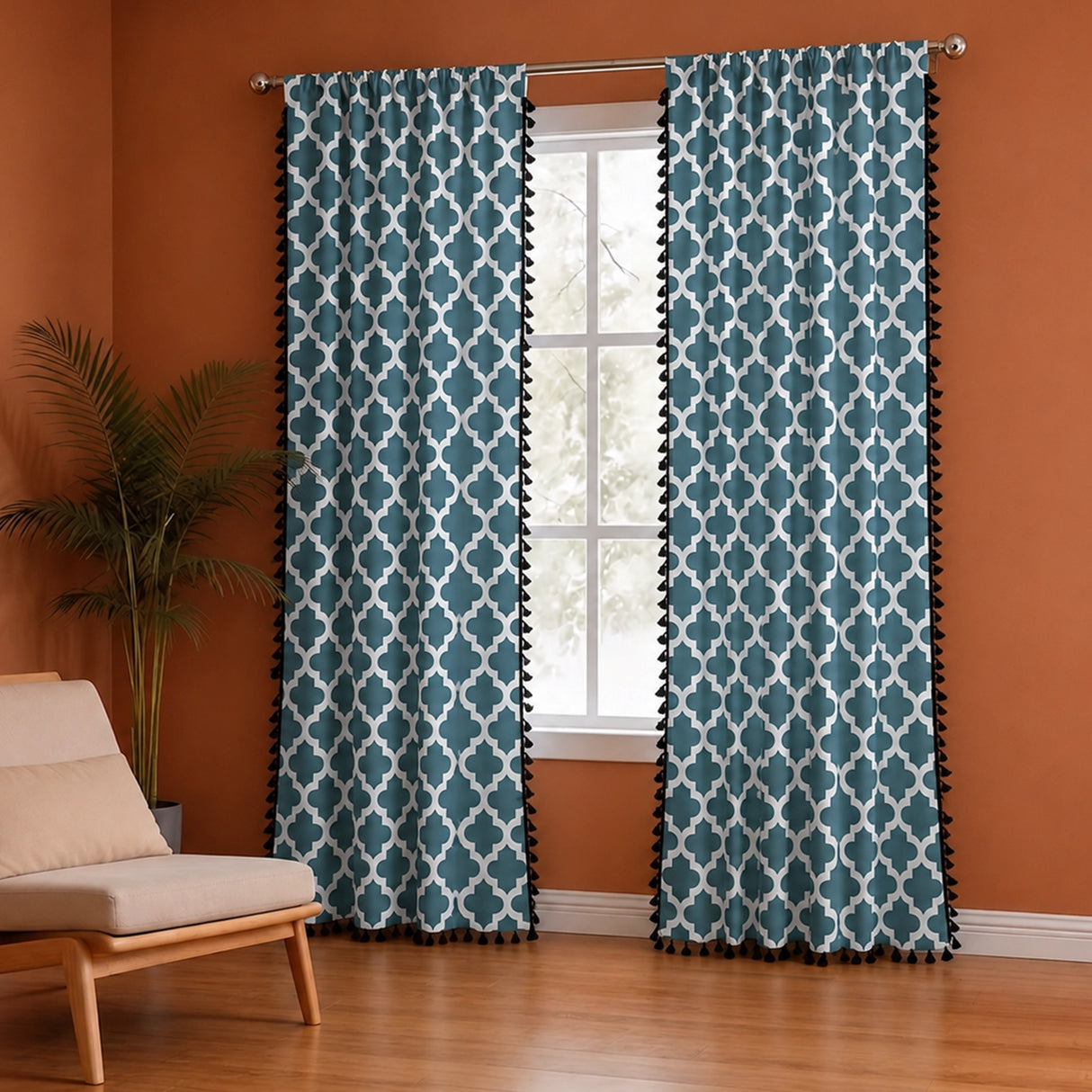 Imprimer Handpicked Soleil - Rod Pocket Printed Semi Blackout Curtain (Blue)