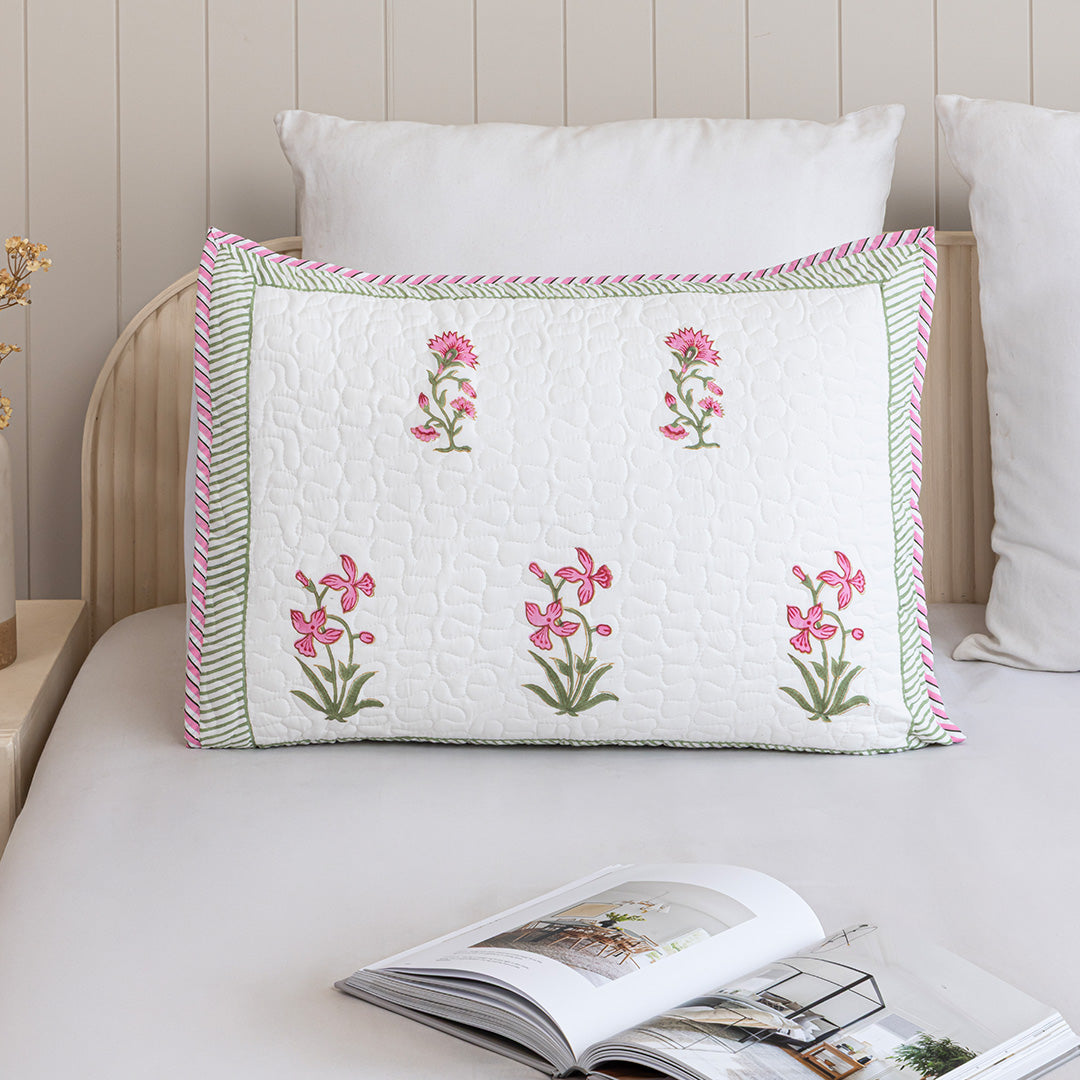 Floral Pink Quilted Pillow Covers