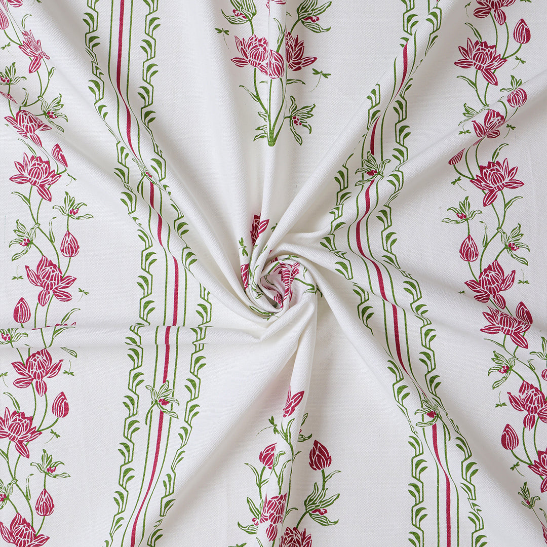 Pink Floral Petal Stripe Rod Pocket Printed duck Curtain