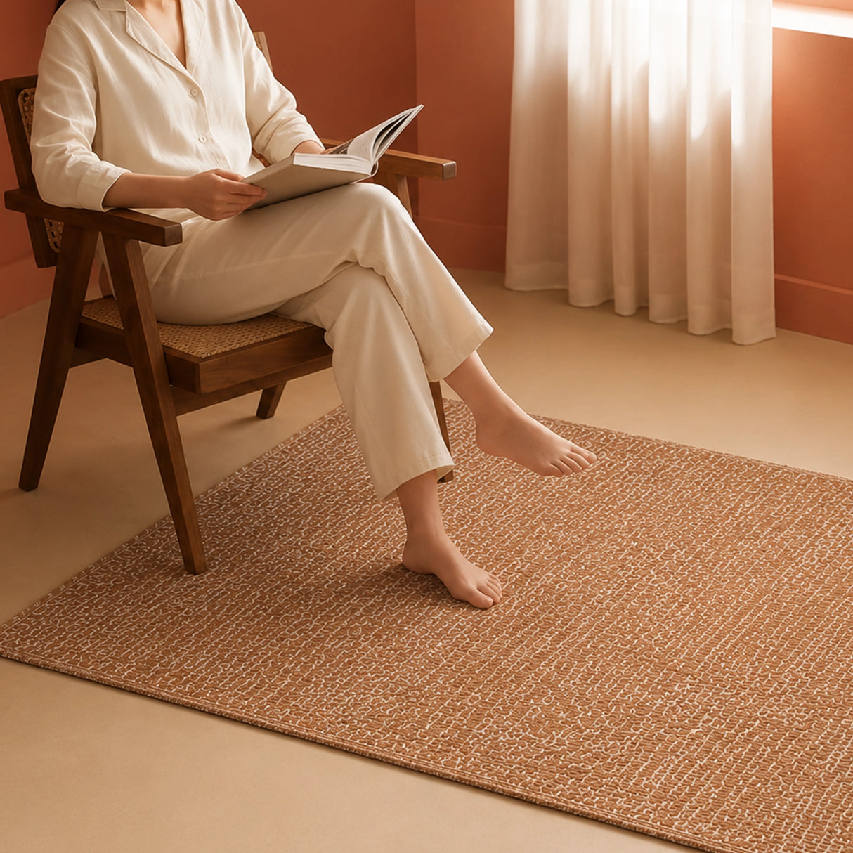 Tessitura Chromatic - Herringbone Cotton Rug (Tan & White)