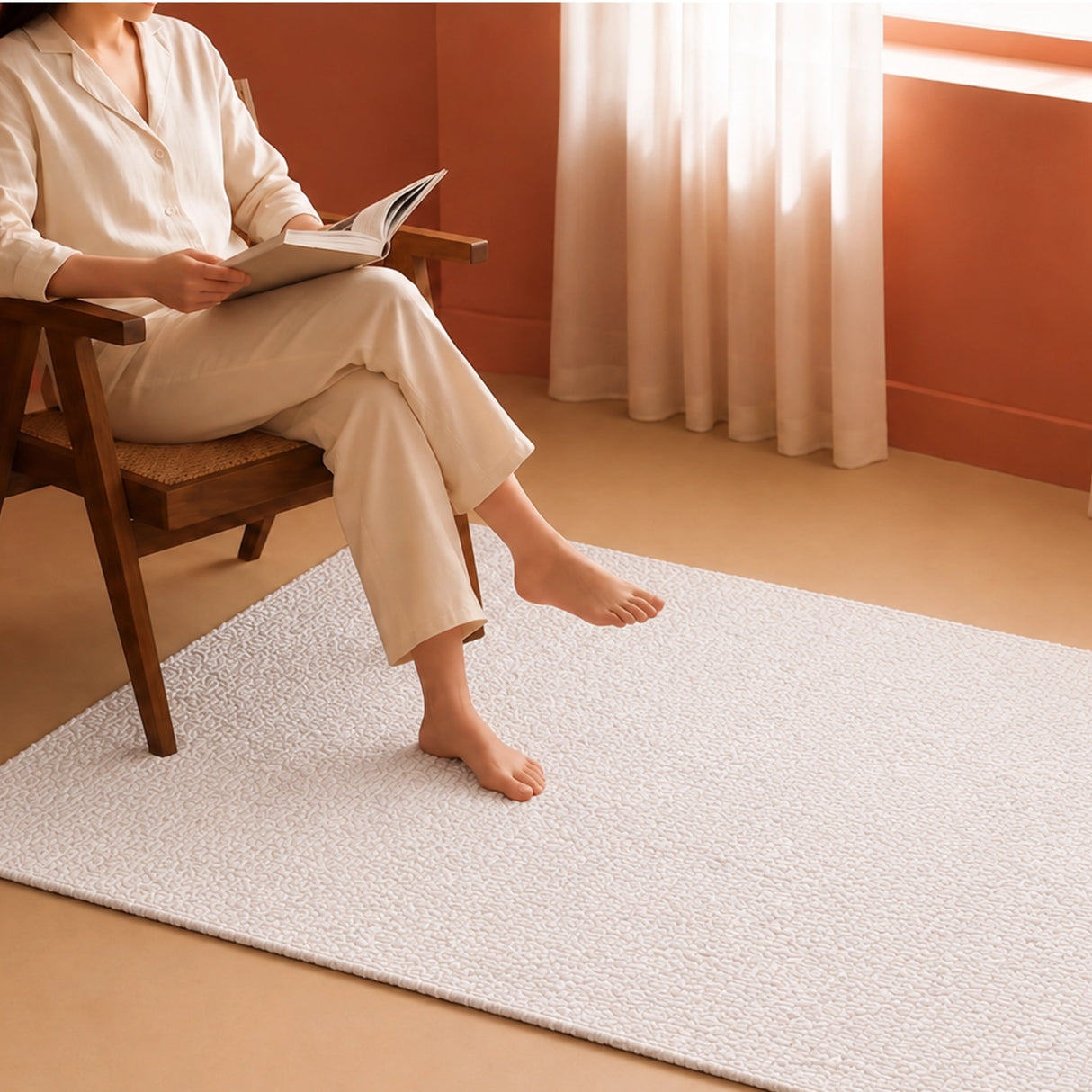 Tessitura Chromatic - Herringbone Cotton Rug (White)
