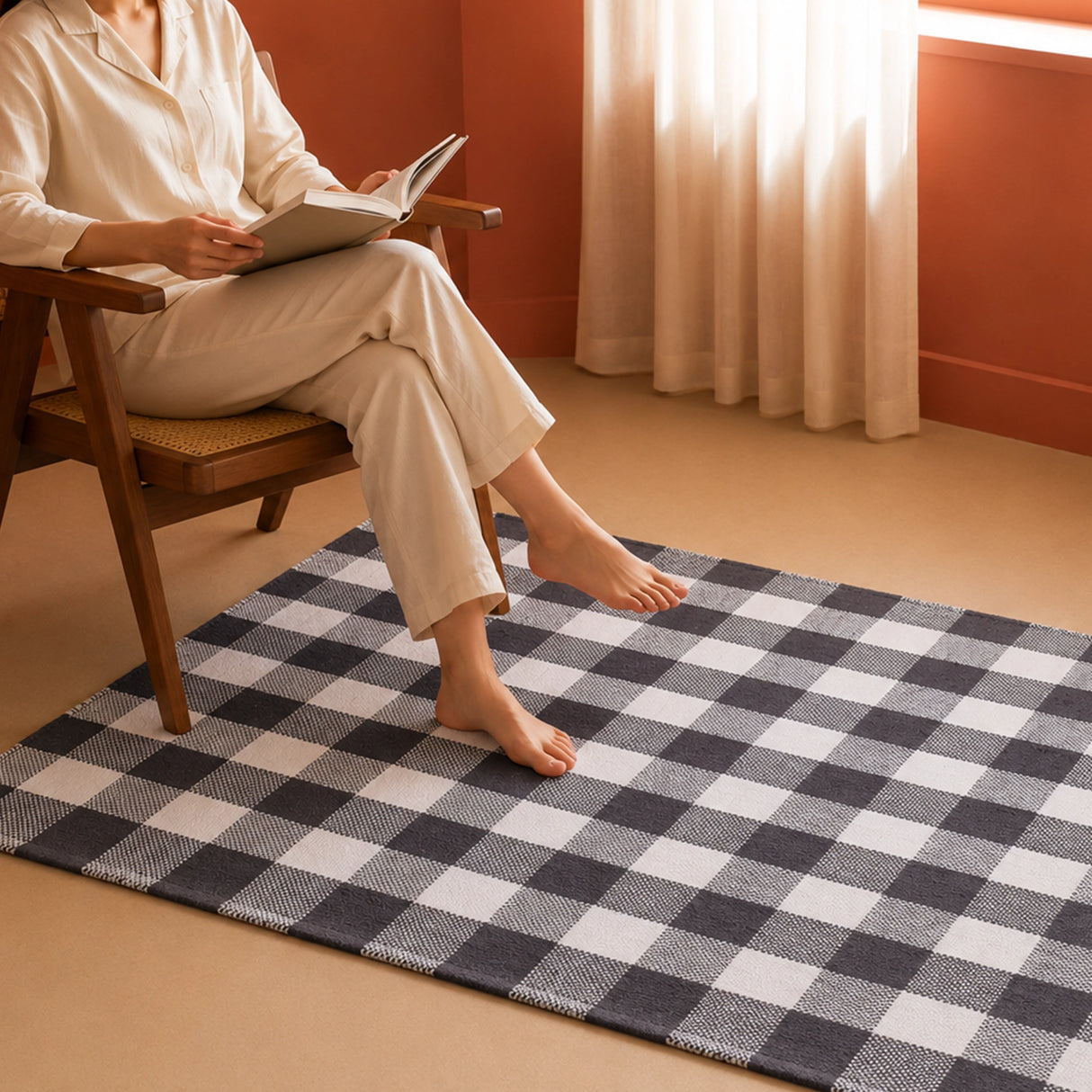 Breton Shadowplay - Plaid Rug (Grey & White)