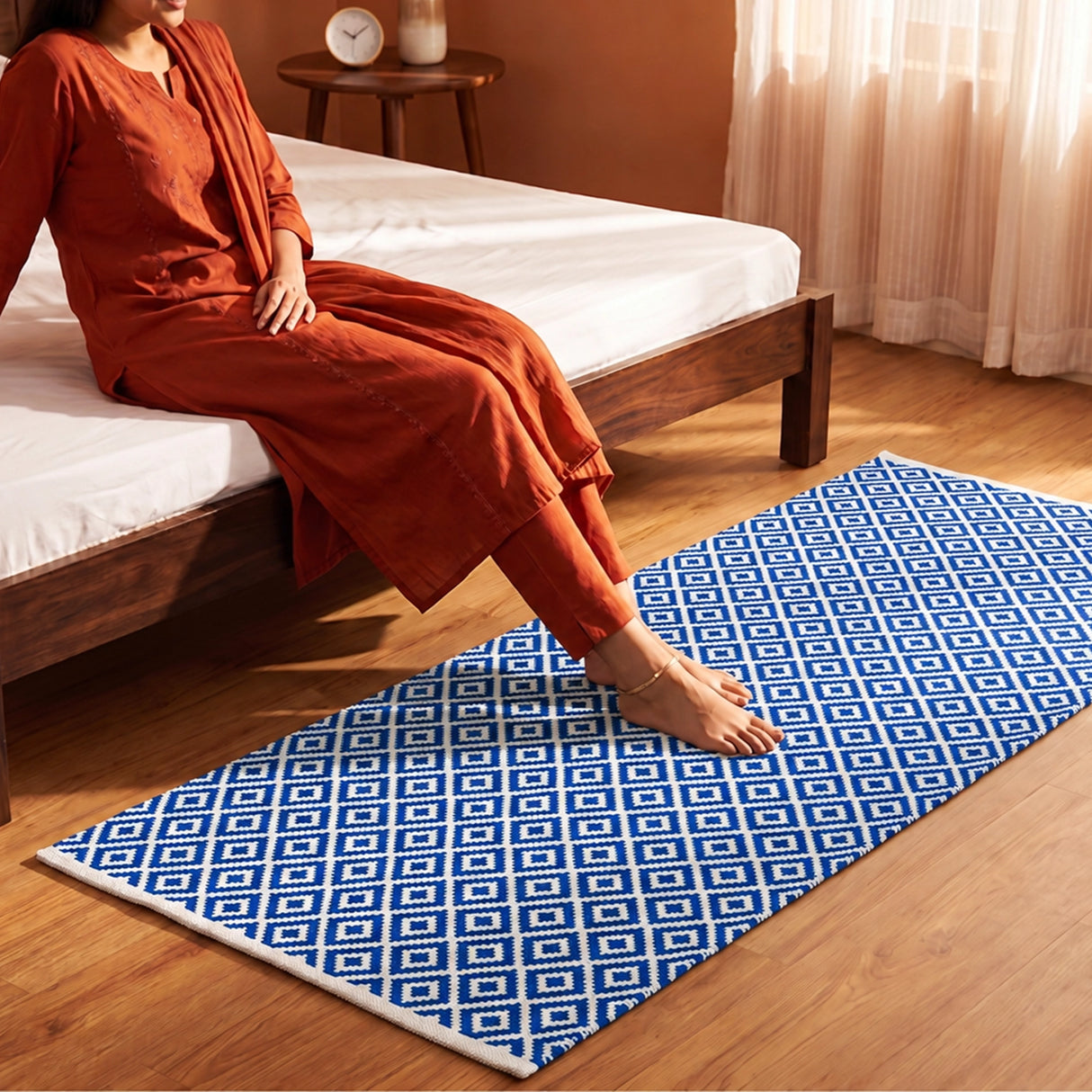 Tessitura Confetti - Diamond Cotton Rug (Blue & White)