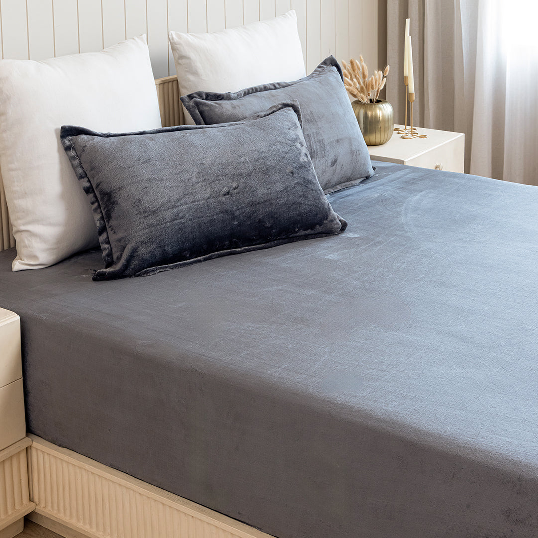 Homemonde Lightweight - Fleece Fitted Bedsheet (Grey)