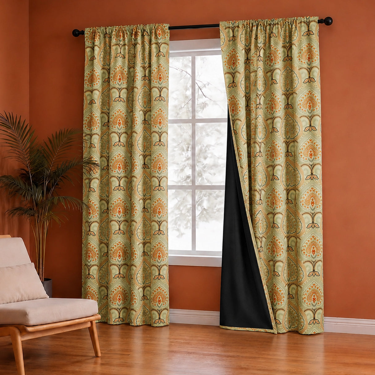 Imprimer Floral - Rod Pocket DP Blackout Curtain (Green & Pink)