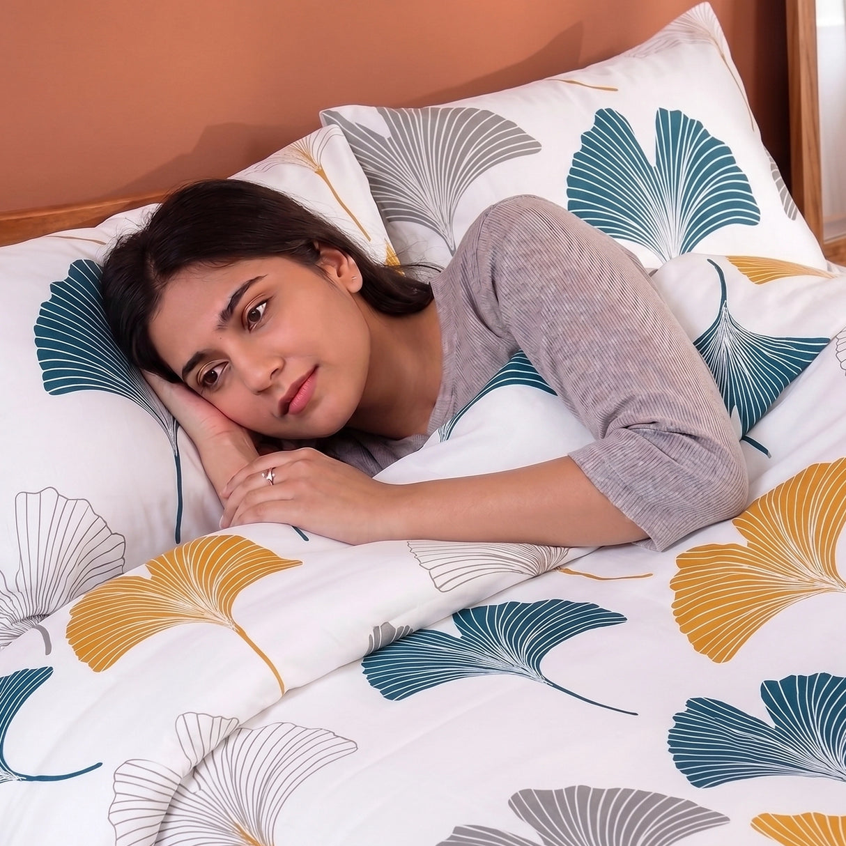 Imprimer Ginkyo - Printed Duvet Cover (Mustard & Grey)