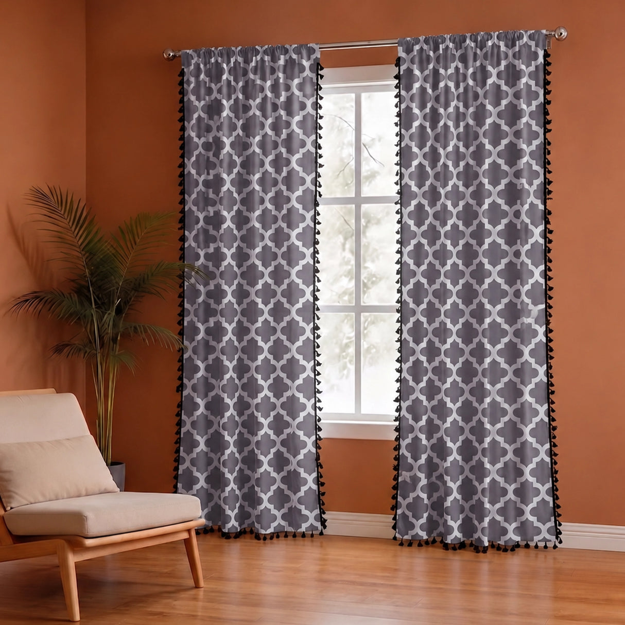 Imprimer Handpicked Soleil - Rod Pocket Printed Semi Blackout Curtain (Grey)