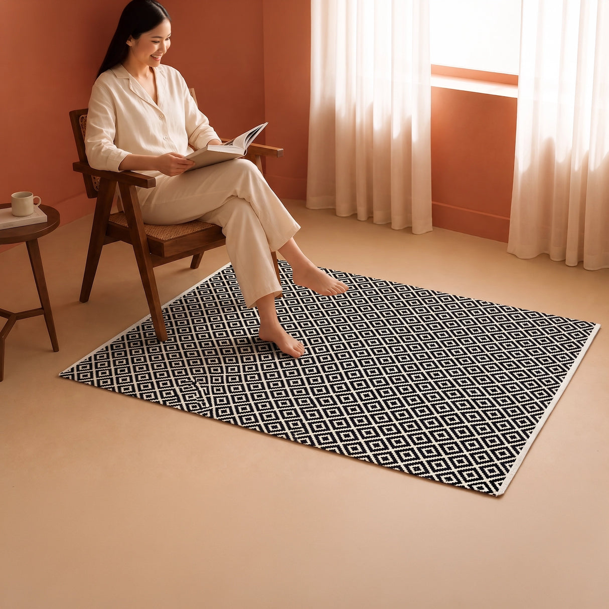 Tessitura Confetti - Diamond Printed Rug (Black & White)
